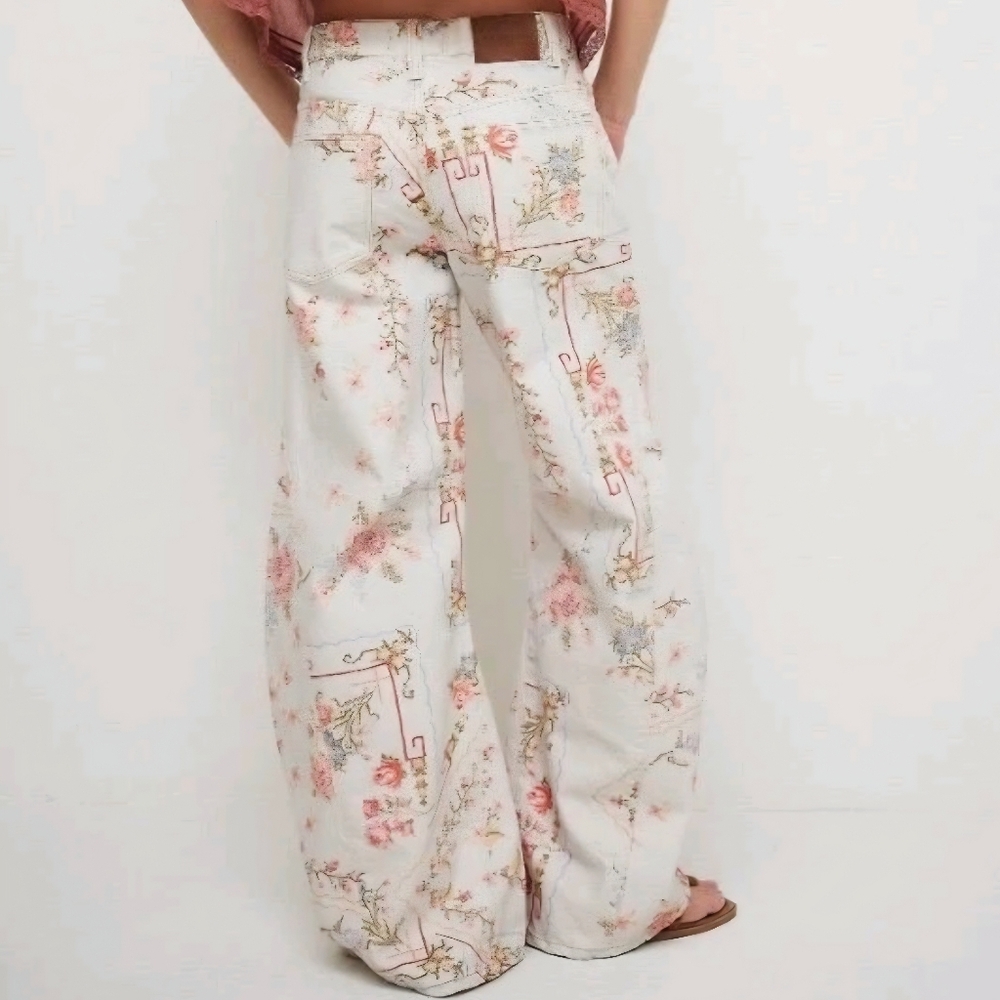 We The Free Floral Wide-Leg Cream Patterned Jeans - Picture 2 of 5